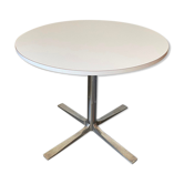 Round kitchen or dining room table in laminate white foot chrome aluminum vintage an70