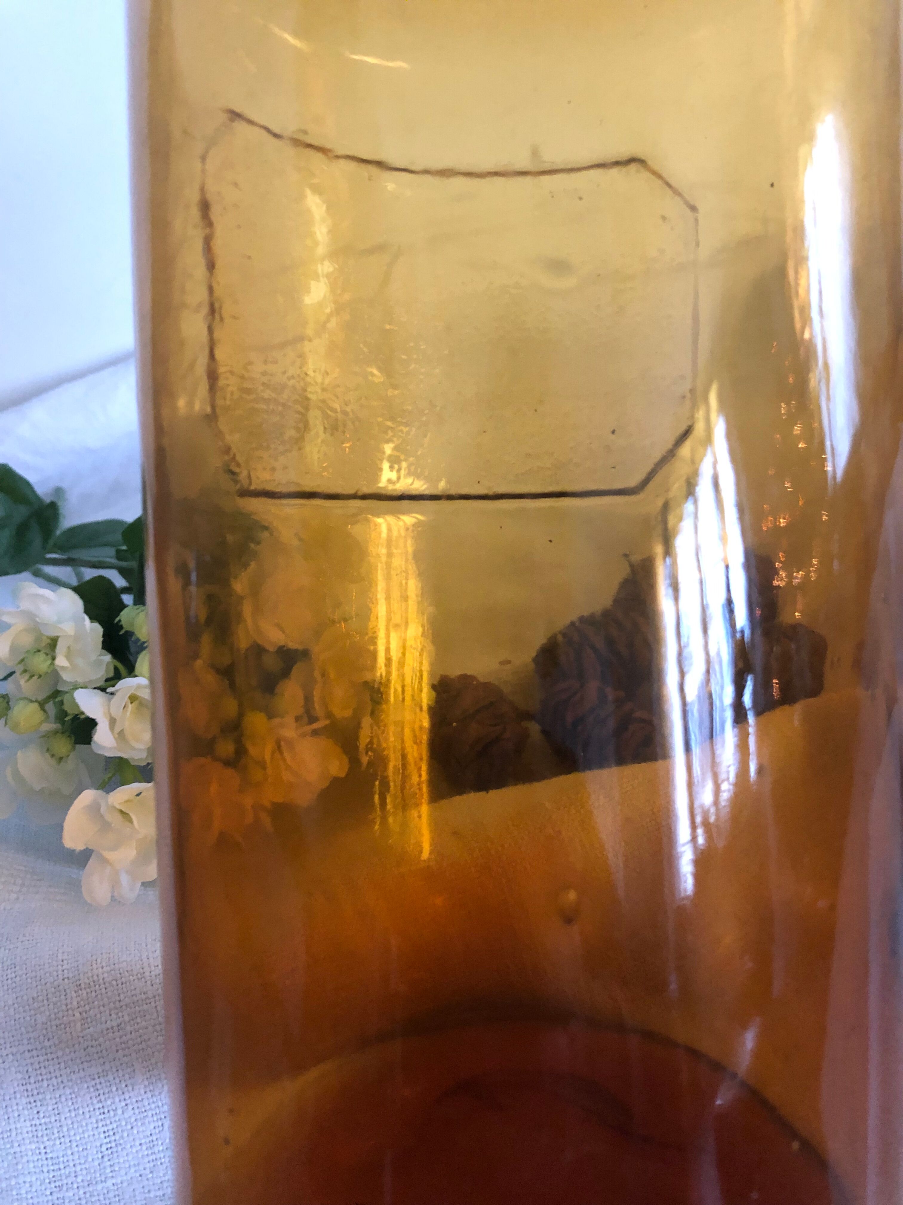 Amber jar, bubbled glass