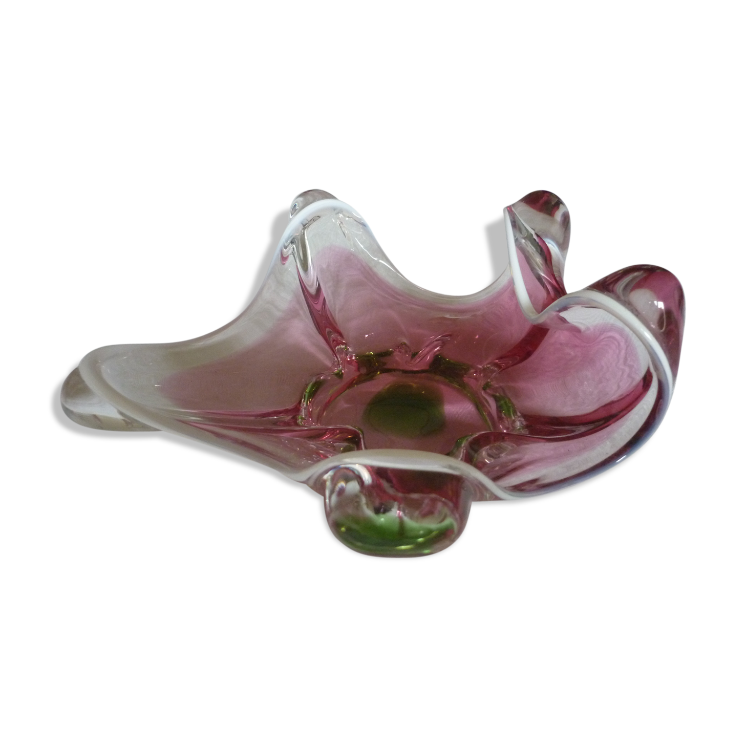 Empty pocket cut pink and green style glass murano