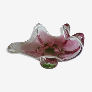 Empty pocket cut pink and green style glass murano