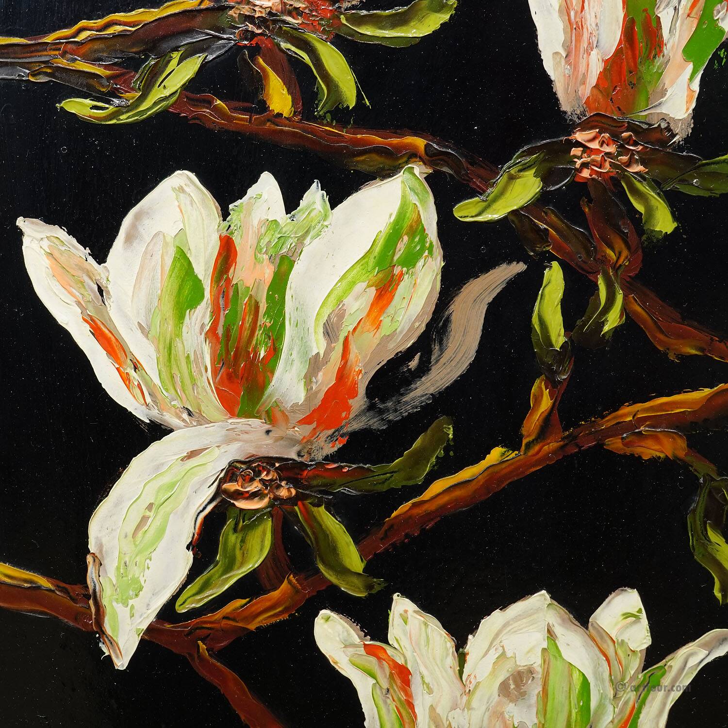 Set of five vintage flower still life paintings.