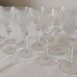 Set of 12 stemmed cut crystal liqueur glasses