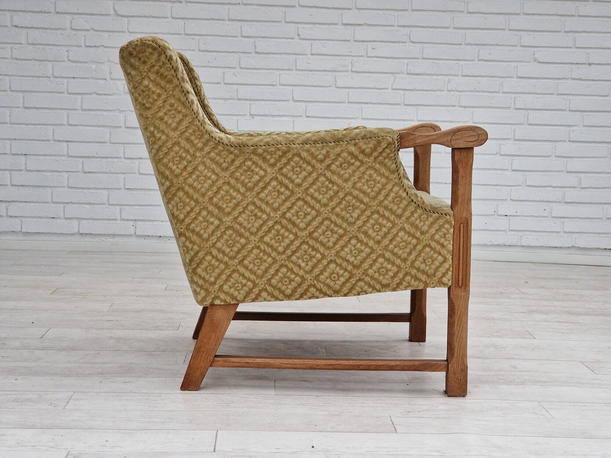 1960s, Danish design, lounge chair, furniture fabric, oak wood
