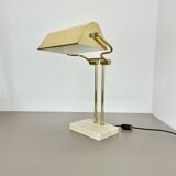 Modernist Travertine and Brass Table Light by Hillebrand Leuchten, Germany, 1980