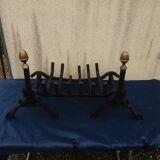 2 chenets with cast iron büche door grille for fireplace