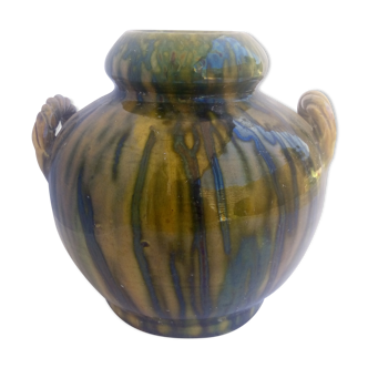 Green and ochre ceramic Vallauris vase