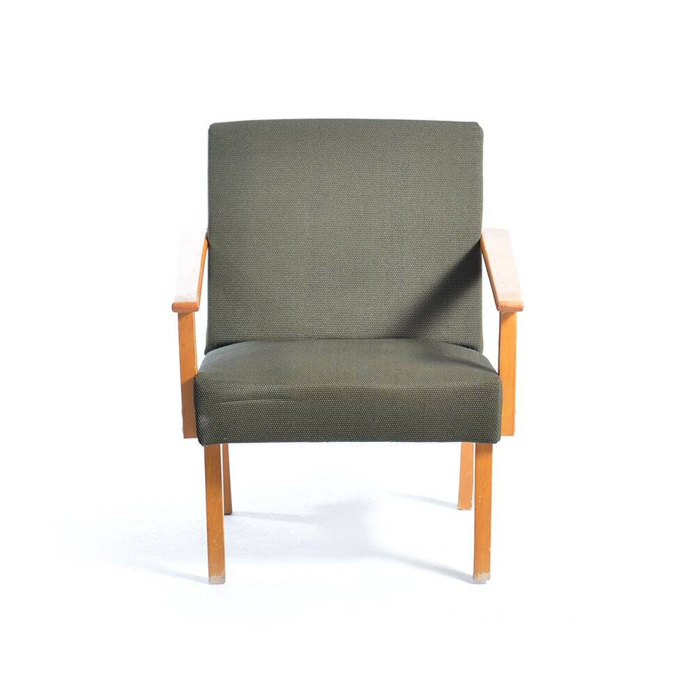 Mid-century armchair in green fabric and beech wood by Jitona, Czechoslovakia 1960s
