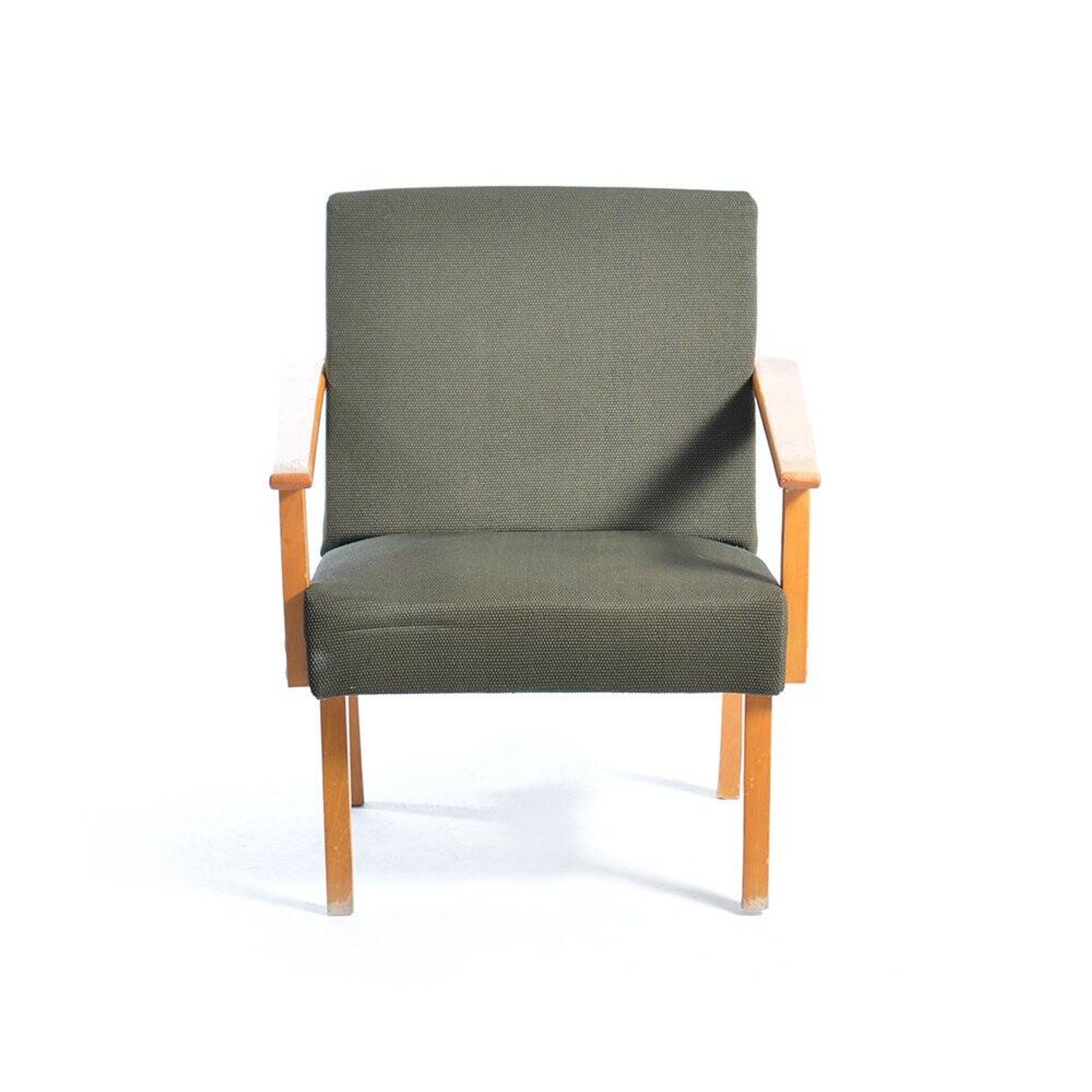 Mid-century armchair in green fabric and beech wood by Jitona, Czechoslovakia 1960s