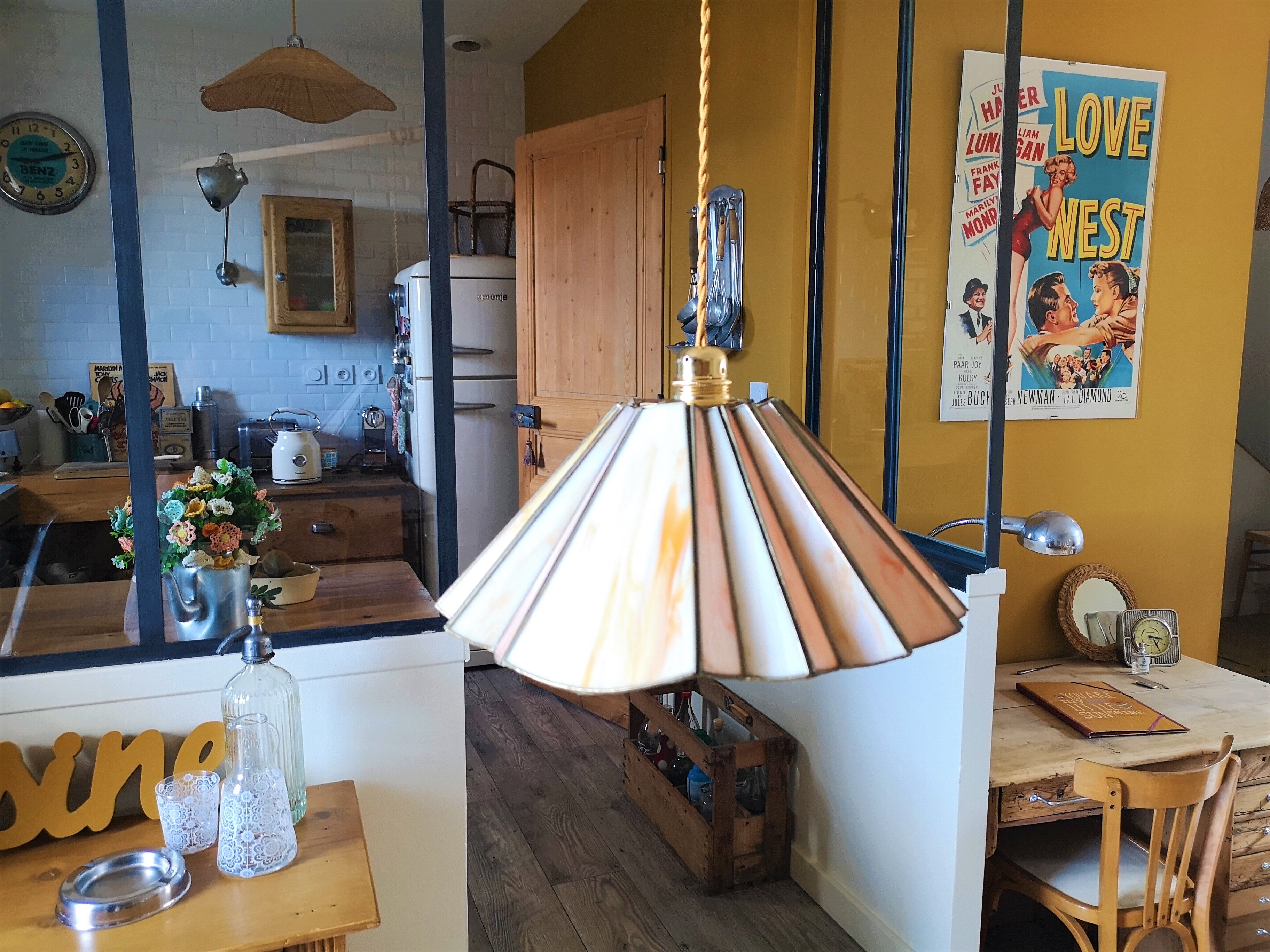 Fan hanging lamp in art deco glass paste year 40/50