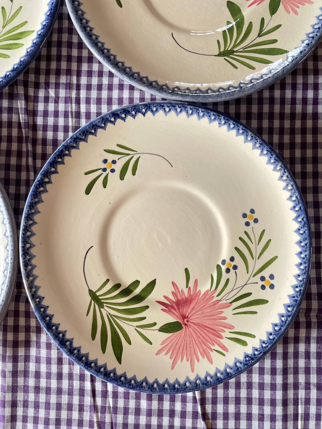 6 vintage Charolles dessert plates with hand-painted floral decor