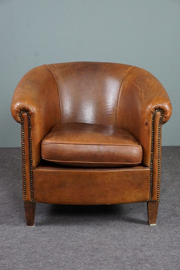 Fauteuil club en cuir de mouton robuste