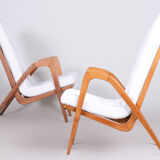 White Mid century armchairs made in Czechia '50s. By Jan Vanek, fully Restored