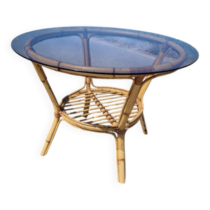 table en rotin avec son - verre