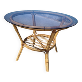 Rattan table with smoked glass from the 70s