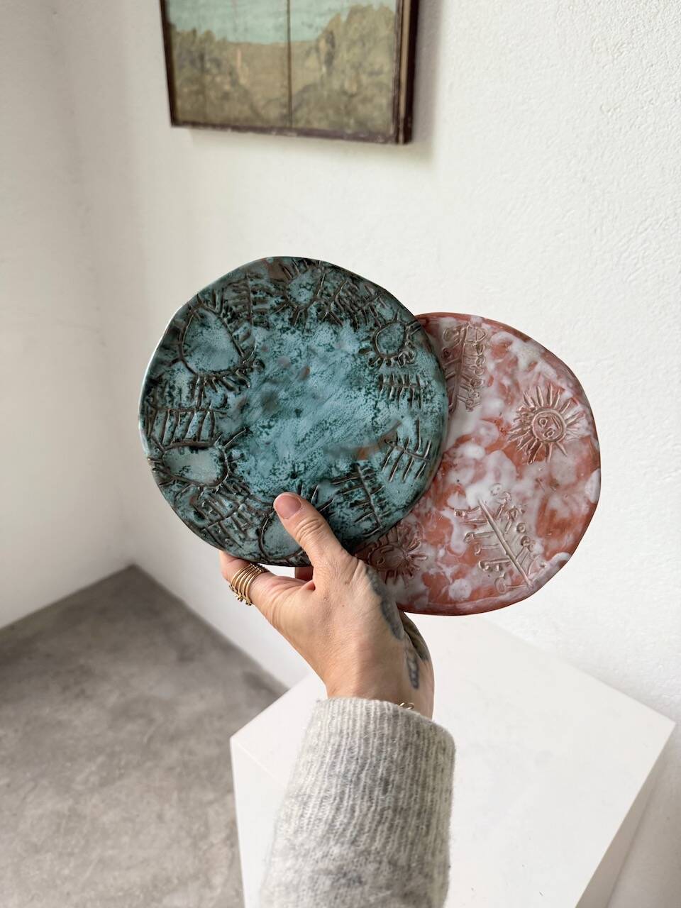 Pair of Vallauris ceramic dinner plates