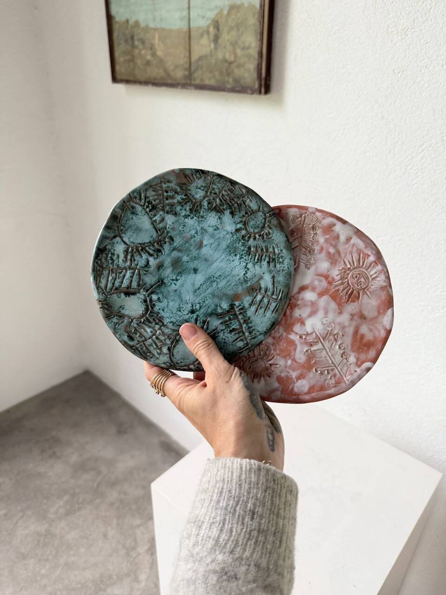 Pair of Vallauris ceramic dinner plates
