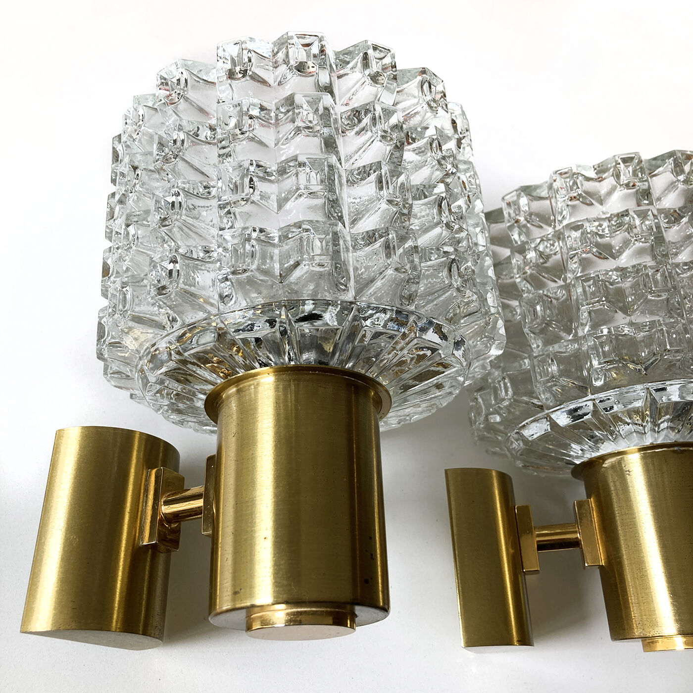 Pair of brass sconces and diamond glass 1960