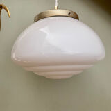 Vintage XXL art deco globe pendant light in white opaline