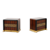 Rare Set of nightstands by Luciano Frigerio 'Desirè' with brass relief, Ita