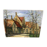 Huile sur toile "le beguinnage"
