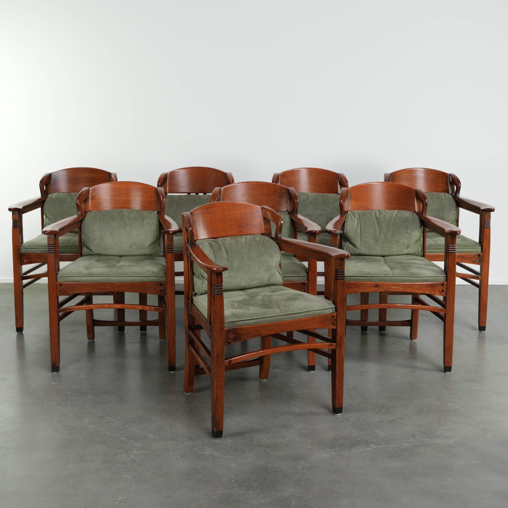 Set of 8 Art Nouveau/Jugendstil dining chairs with suede upholstery