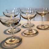 Six old blown glass champagne cups