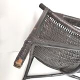 Chaise longue transat vintage en rotin noir