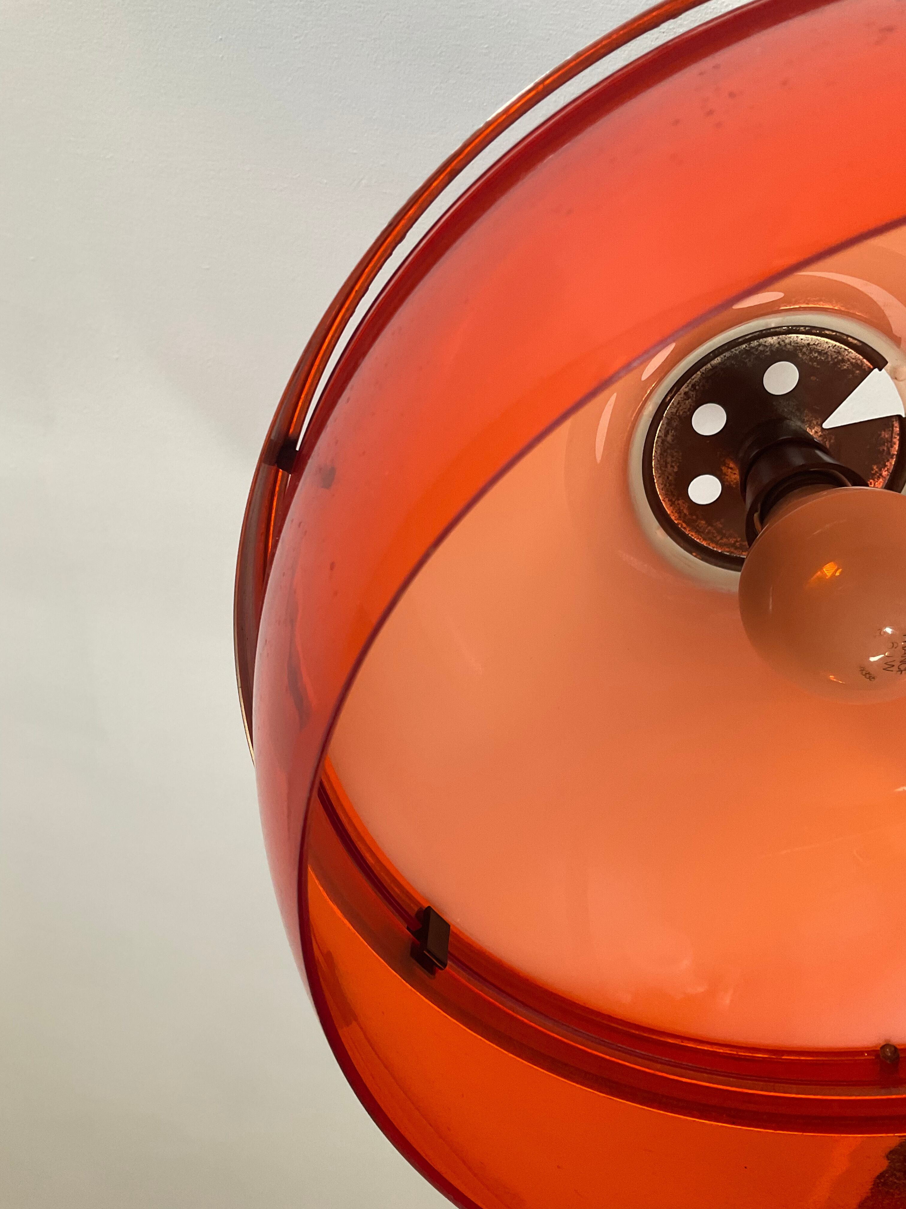 Space age pendant lamp in orange plexiglass and chromed metal