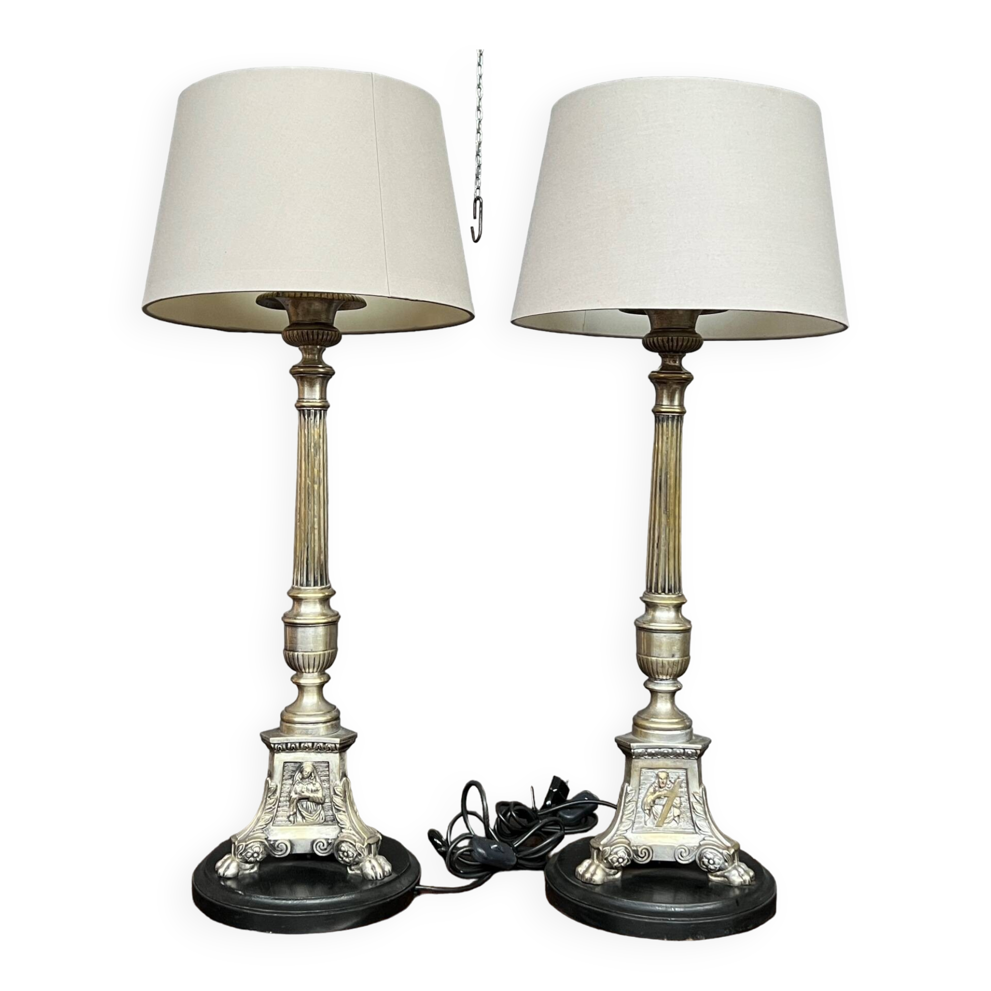 Pair of lamps. Solid silver-plated bronze.