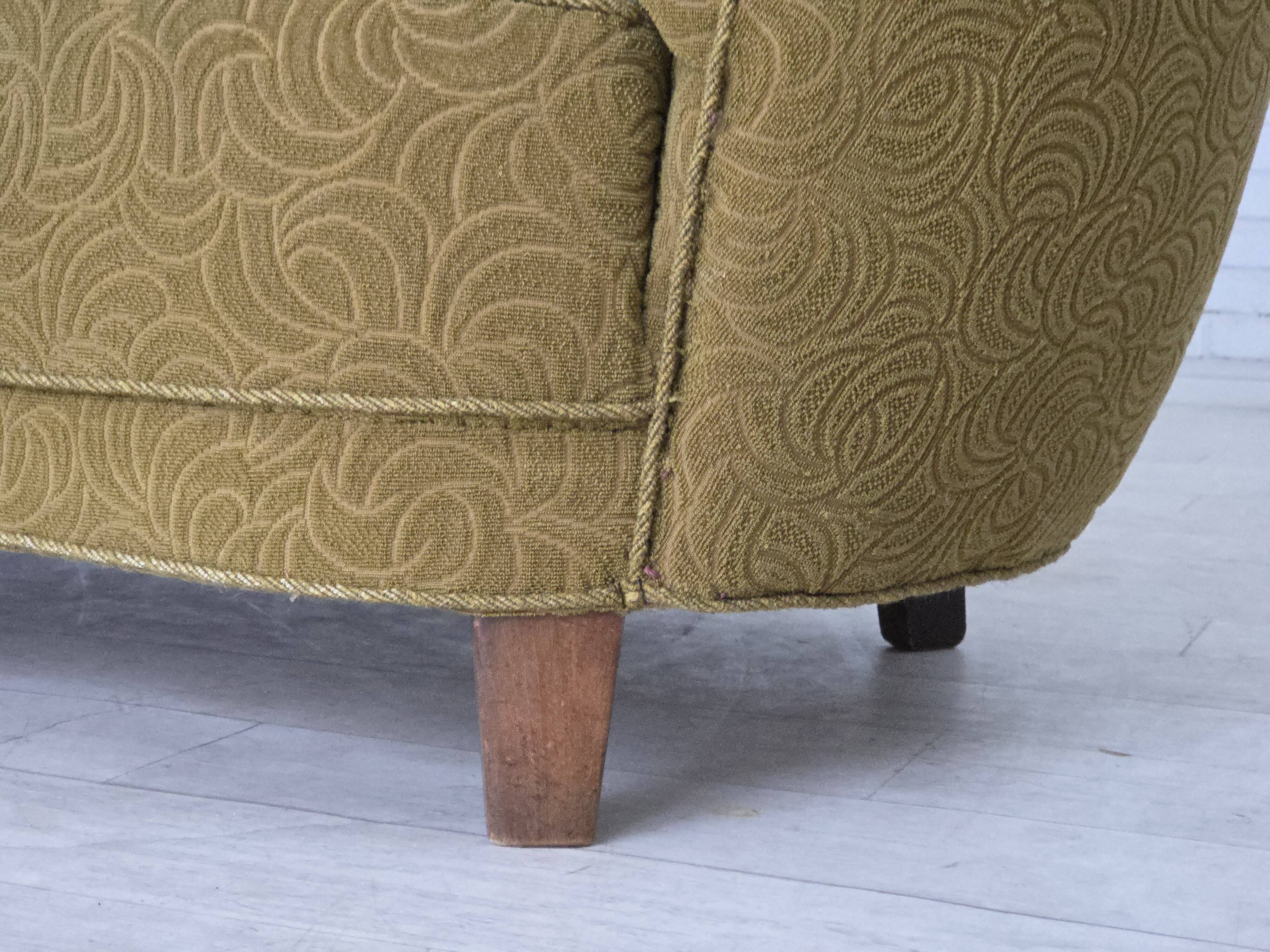 1960s, Danish 2-seater "Banana" sofa, furniture velour, beech wood.