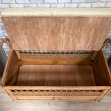 Wooden and rattan chest bench