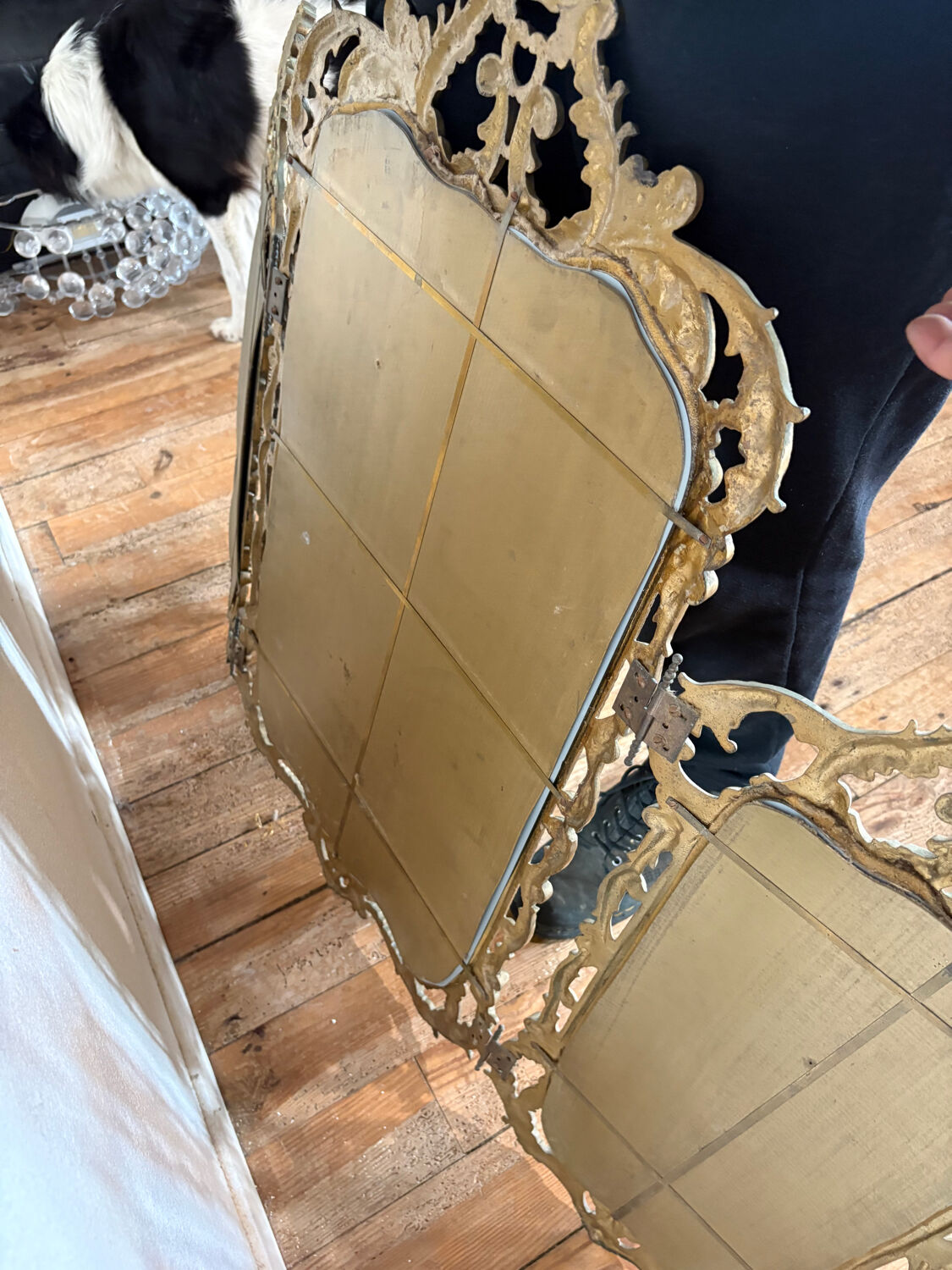 Triptyque Miroir Baroque/Rococo en laiton Doré, vers 1950 -M