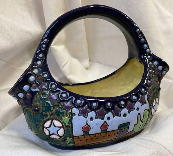 Panier en céramique Arts & Crafts Amphora Bohème Tchécoslovaquie 1900