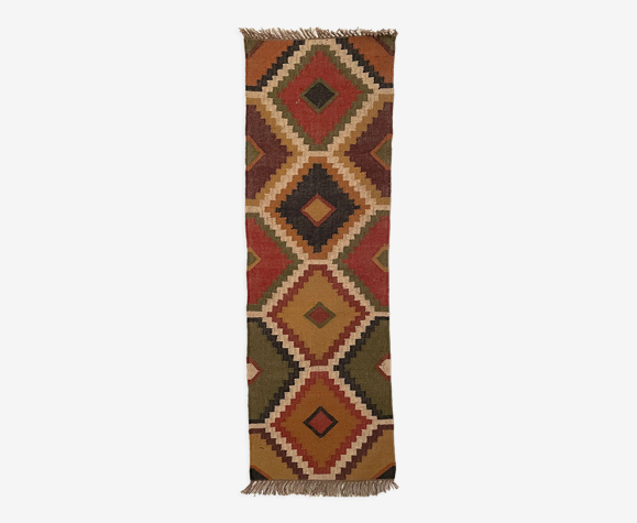 Tapis en jute runner tissé à la main kilim Dhurrie, indien, traditionnel
