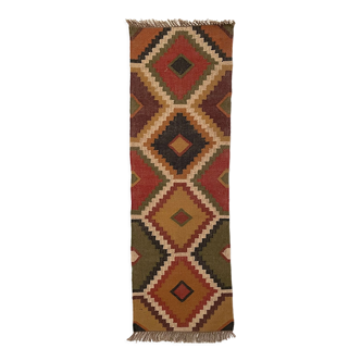 Tapis en jute runner tissé à la main kilim Dhurrie, indien, traditionnel