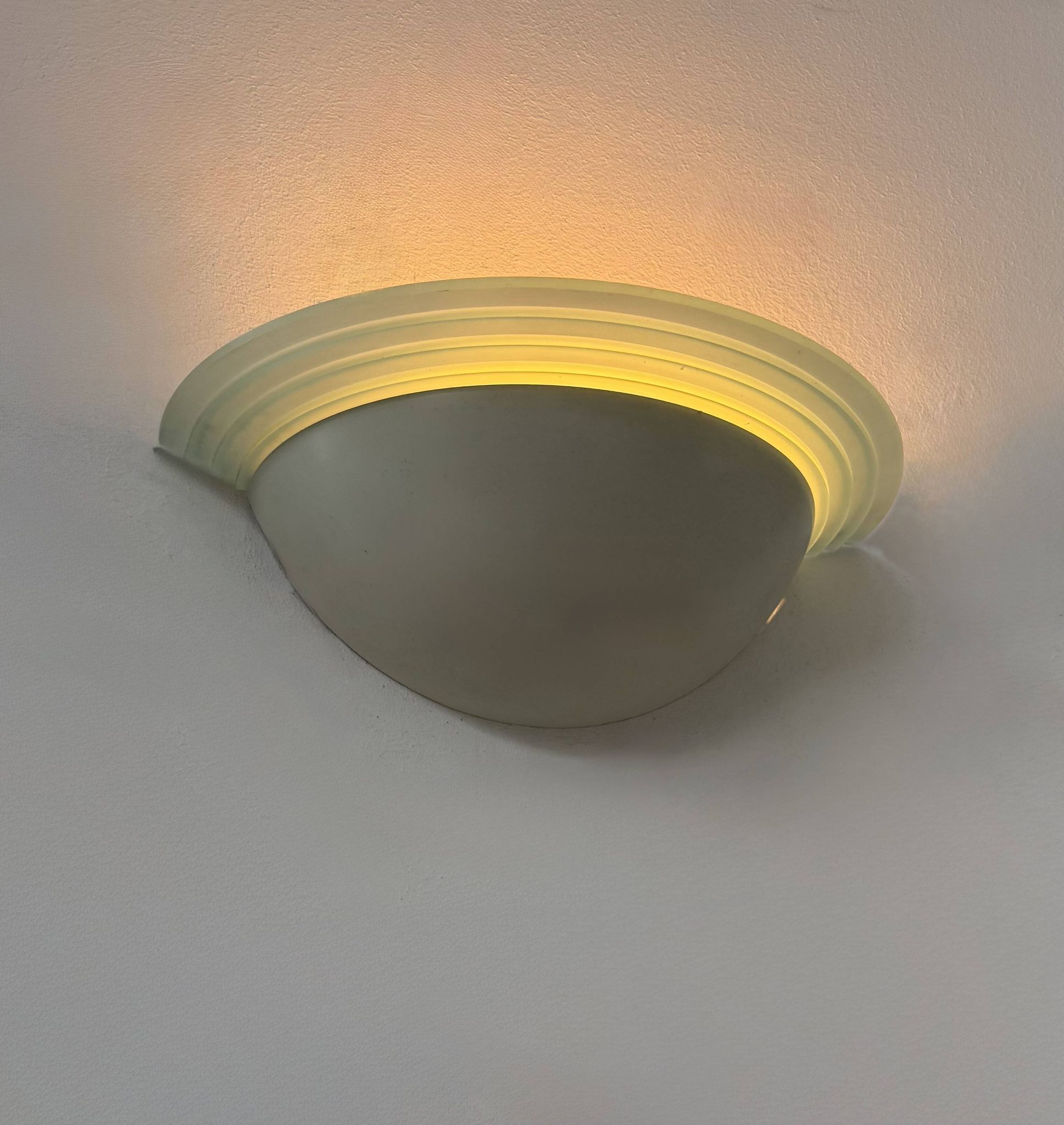 Pair of vintage half-moon wall lights, perspex and white metal, France, 1970.