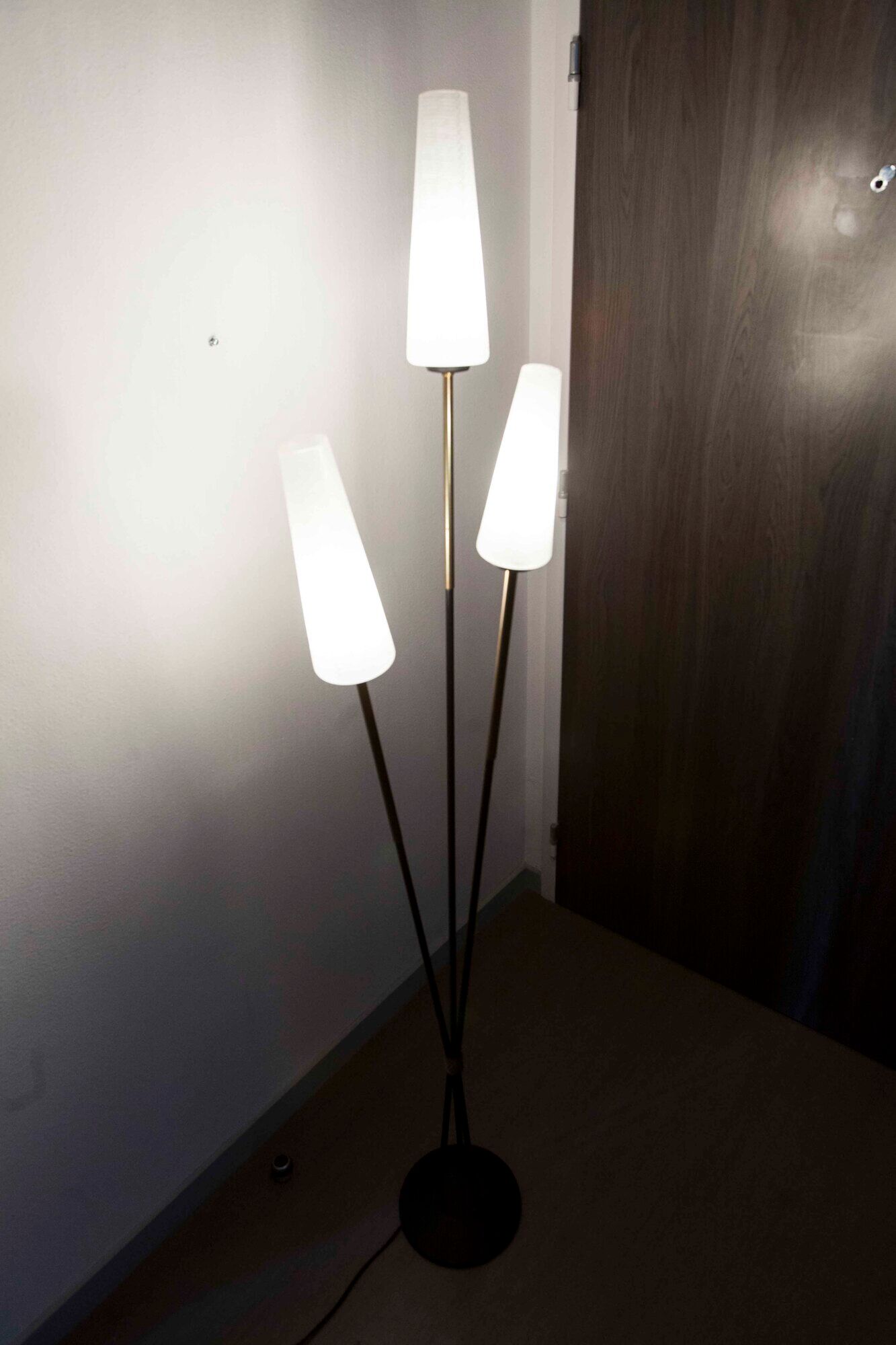 1960 brass cast iron and glass lamppost 3 heads