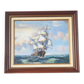 Tableau vintage peinture sur toile "Marine / Voilier" signé Simon