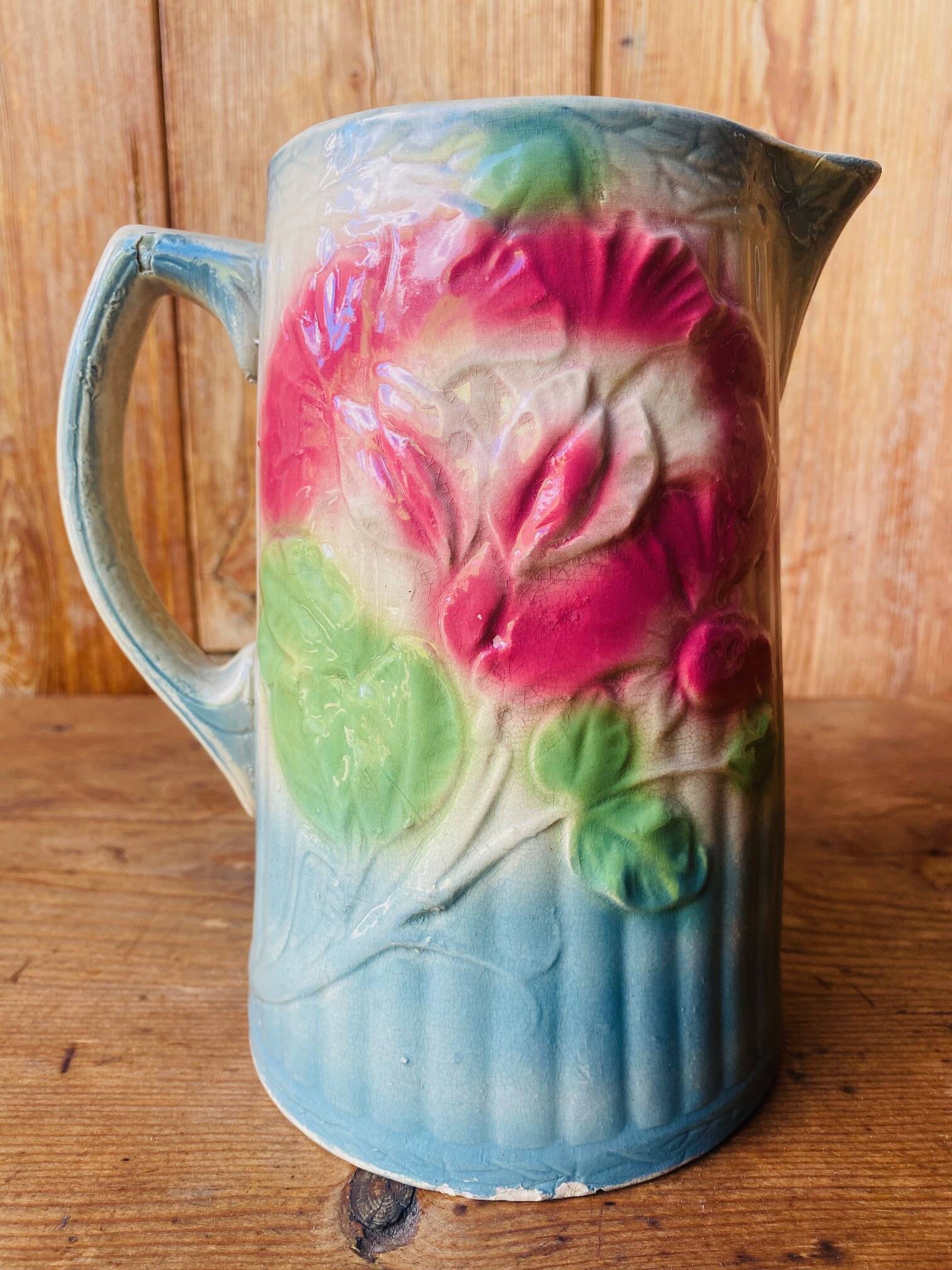 Old slip pitcher Made in France Sweet pea