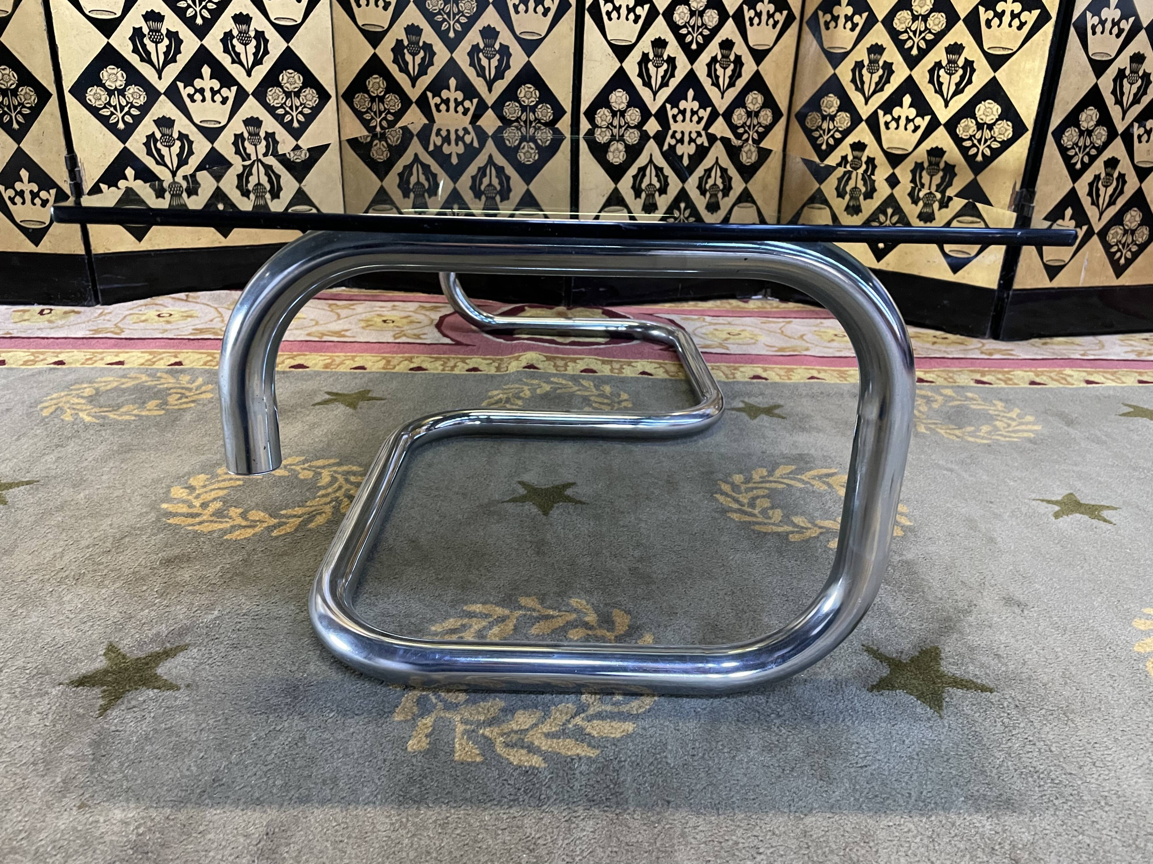 1970 chrome and smoked glass coffee table