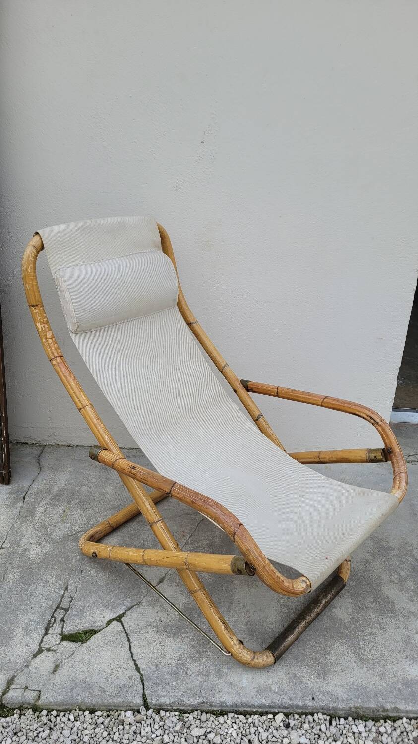 Vintage bamboo deck chair armchair 1950s Italy
