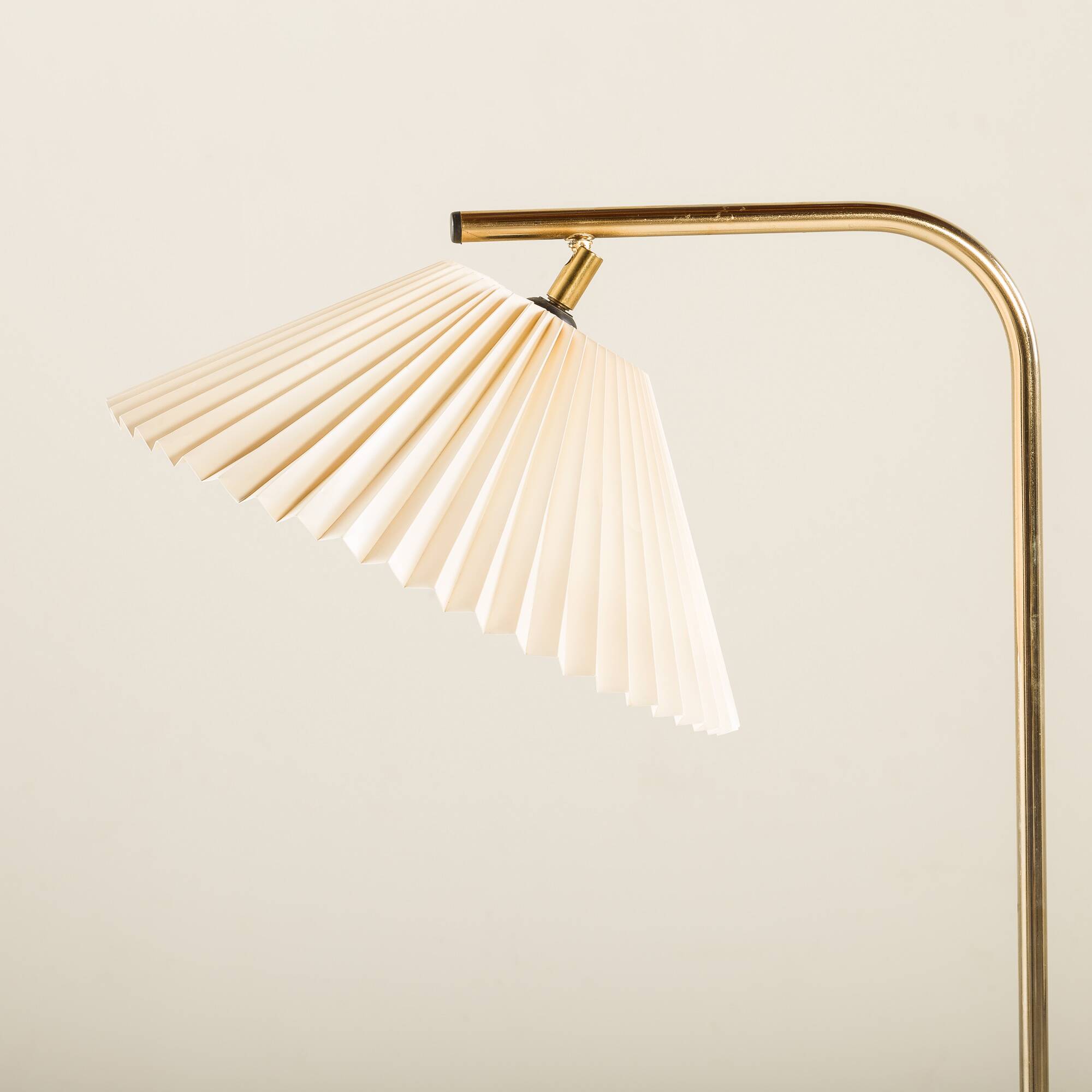 Danish brass floor lamp with Le Klint shade, 1970s