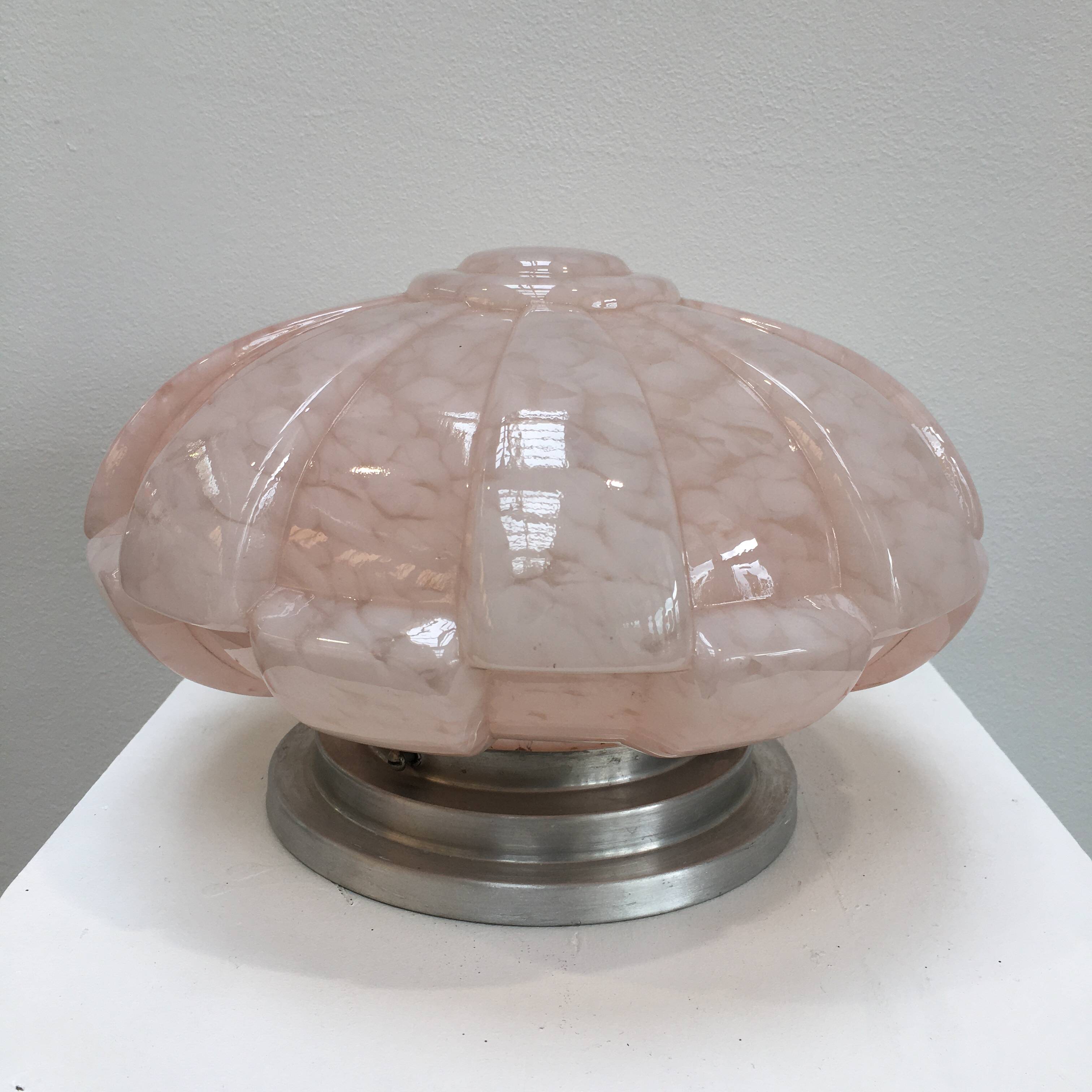 Large Art Deco ceiling light in pink Clichy glass