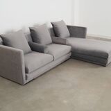 Silver velour corner sofa, Scandinavian design, 00s