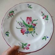 Kg luneville "réverbère" 5 flat plates earthenware hand-painted flowers ø25.5 cm