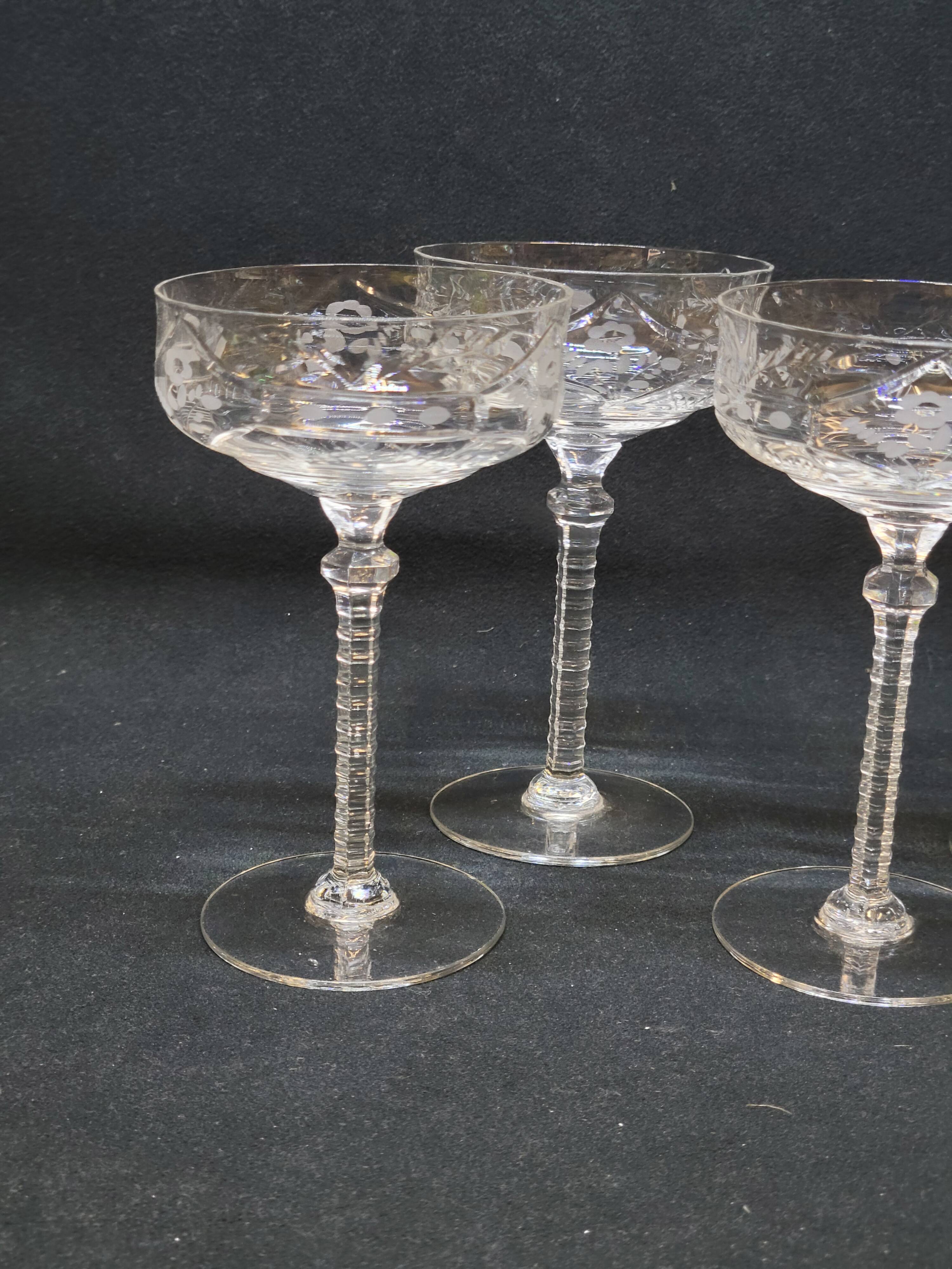 4 Libbey Rock Sharpe Crystal Champagne Coupes