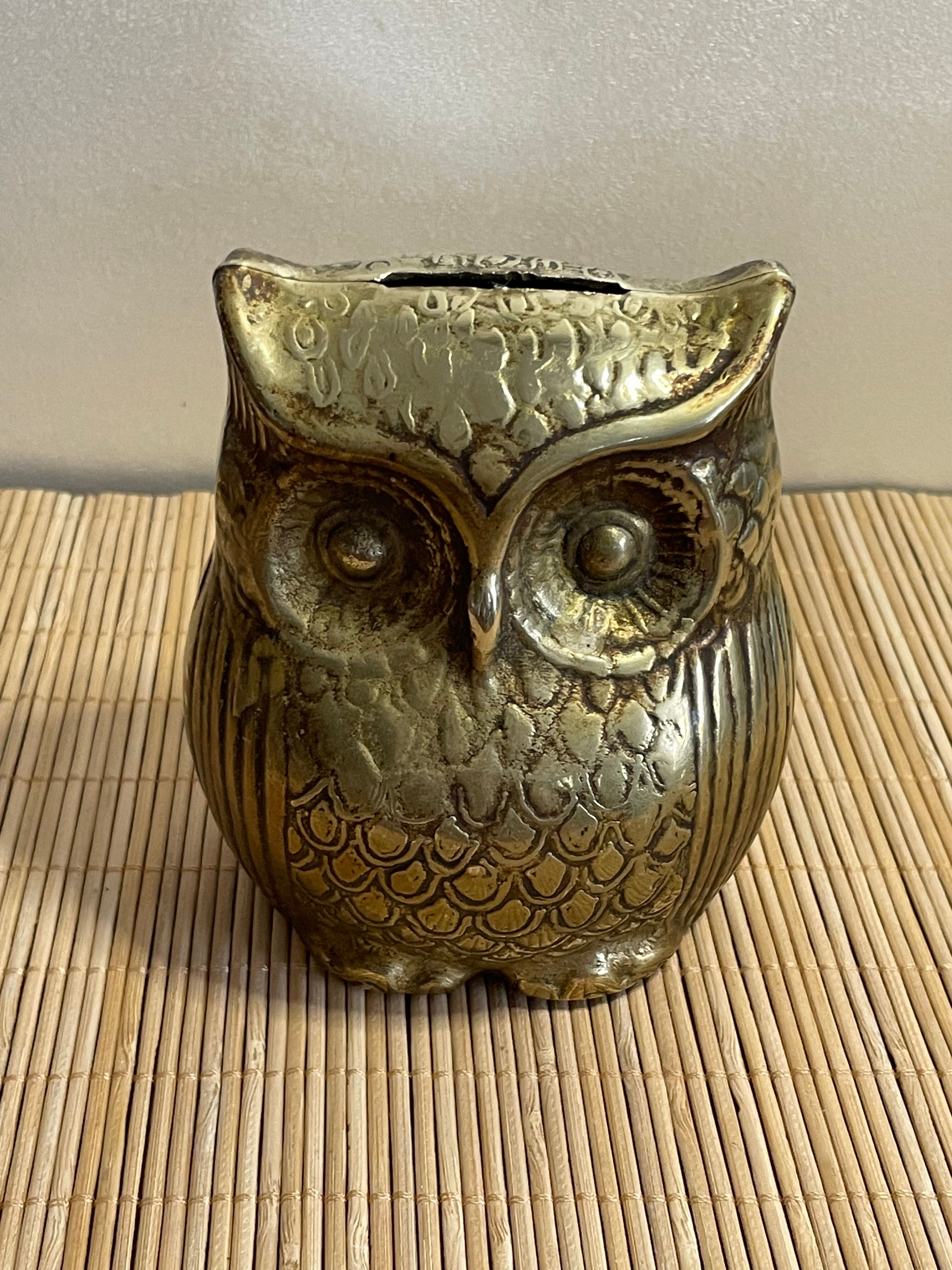 Owl brass piggy bank