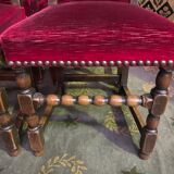 Suite of 8 Louis XIII style chairs oak and red velvet
