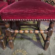 Suite of 8 Louis XIII style chairs oak and red velvet