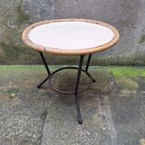 Table basse ronde en rotin et métal